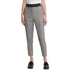 Allsaints Pants Women 2 Bea Check Wool Blend Black Grey Straight Leg Crop Preppy